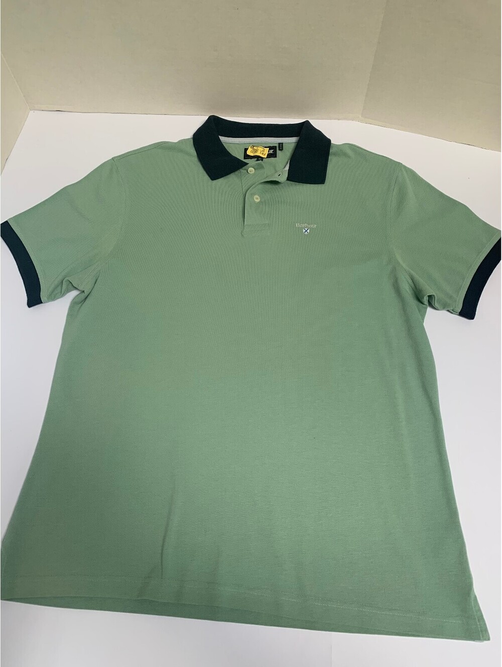 Barbour Men's XL Green Polo Shirt Navy Trim 100% Cotton Classic Preppy